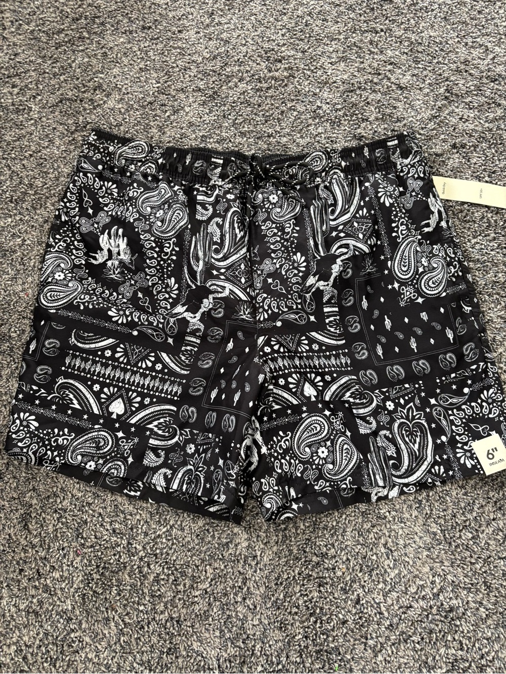 Black Paisley Drawstring men’s swim Shorts